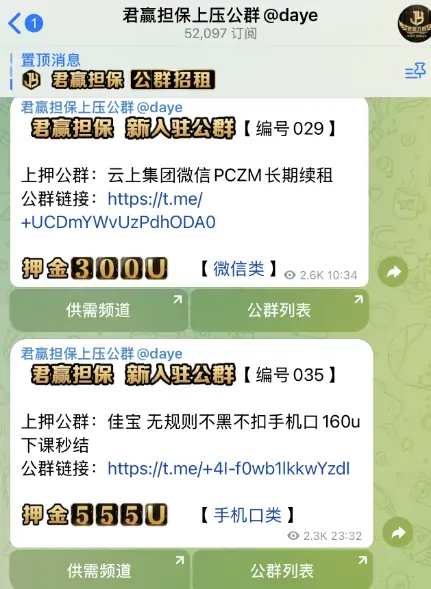 telegram担保群，君赢担保上压公群