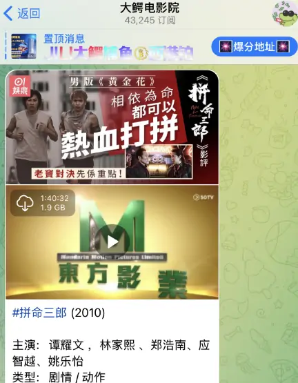 telegram电影群，大鳄电影院
